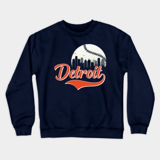 Retro Vintage Detroit Michigan City Scape Baseball Game For Man Woman Crewneck Sweatshirt